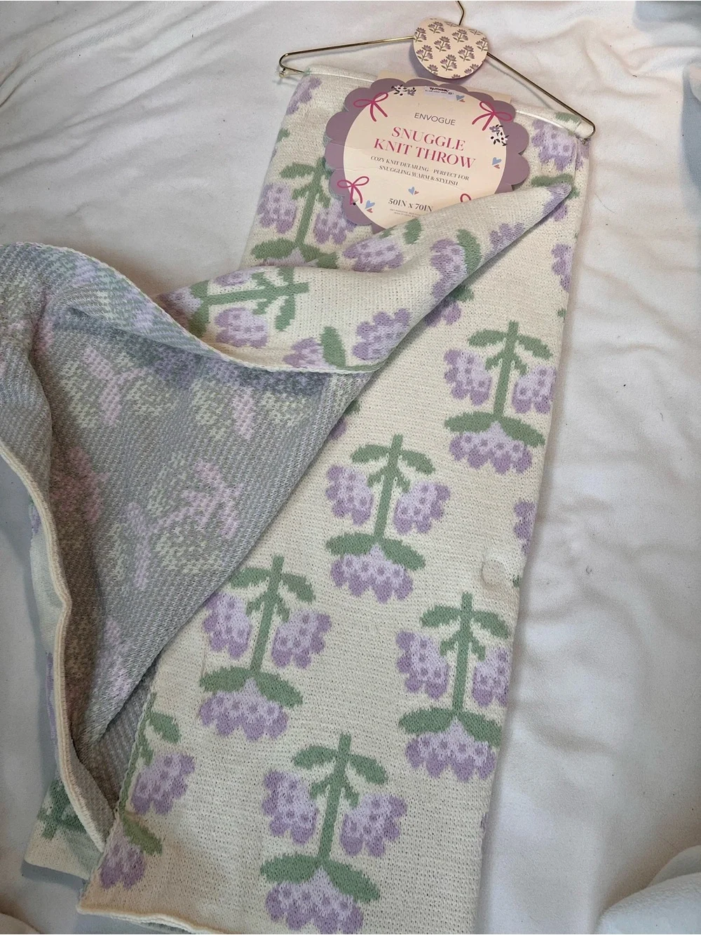 Envogue Lavender Floral Knit Throw